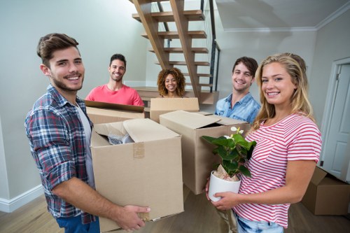 Moving van and boxes for a home move in central London